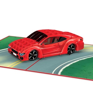 Pop Up Karte Auto - 3D Geburtstagskarte mit Sportwagen - Gutschein zum Führerschein - Geldgeschenk zum 18. Geburtstag für Männer und Frauen