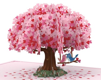 Carte Pop Up Arbre Coeur avec Tourterelles - Carte d'Amour 3D pour Mariage, Anniversaire, Saint Valentin, Anniversaire, Carte Je T'aime pour Petite Amie