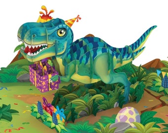Carte pop-up dinosaure – Carte d'anniversaire 3D amusante pour enfants, carte de félicitations pour anniversaire d'enfant (garçons et filles) pour fête dinosaure