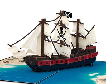 Carte Pop Up Bateau Pirate - Carte d'anniversaire 3D pour enfants et garçons, cadeau d'anniversaire pour enfants pirates