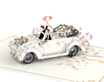 Carte Pop Up Mariage Gay avec Voiture de Mariage "Just Married" - Carte de Mariage 3D Mr & Mr, Carte de Félicitations et Cadeau en Argent pour 2 Hommes