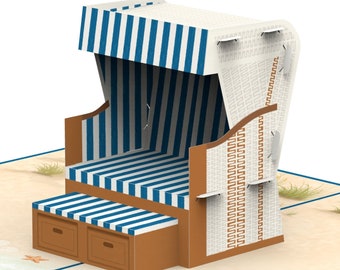 Chaise de plage Pop up Card - Carte d'anniversaire 3D avec plage et mer, cadeau en argent pour lune de miel, bon pour vacances (mer du Nord et mer Baltique)