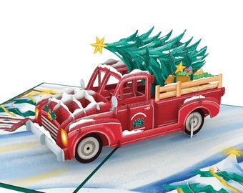 Pop Up Karte Weihnachten Weihnachtstruck - Handgemachte 3D Weihnachtskarte mit Auto, Geldgeschenk für Kinder (Junge & Mädchen), Freund, Mann