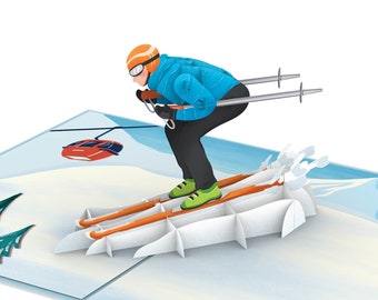 Pop Up Karte Skifahrer - Gutschein für Skifahren oder Skiurlaub, Geschenk für Ski fahren, Geschenkidee zu Weihnachten für Frauen & Männer