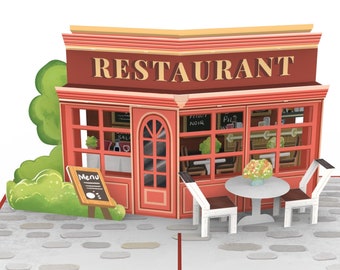Pop Up Card Restaurant - Carte de vœux 3D faite à la main - Invitation, cadeau en argent et bon de restaurant pour sortir manger, carte d'anniversaire