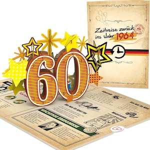 1964 Karte zum 60. Geburtstag - lustige 3D Pop Up Geburtstagskarte für Frau & Mann, Glückwunschkarte, Gutschein und Verpackung Geldgeschenk