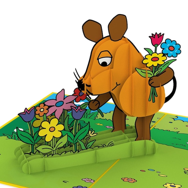 Die Maus® pop-up card floral greeting - 3D birthday card for children (girls & boys), mother's day card - mouse birthday card