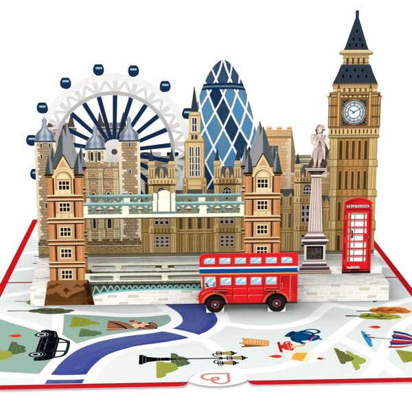 Pop-Up Karte London - 3D Karte als Gutschein für England Urlaub, Geldgeschenk für Reise, Geburtstagskarte oder Hotelgutschein zum Geburtstag