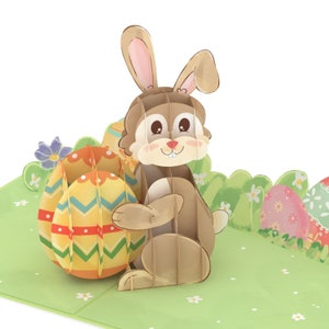 Cartão Pop Up Coelho da Páscoa - Cartão de Páscoa 3D com coelho e ovo de Páscoa para crianças, cartão de Páscoa 3D, presente em dinheiro, voucher e pequeno presente para a Páscoa