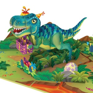 Tarjeta emergente Dinosaurio - Divertida tarjeta de cumpleaños 3D para niños, tarjeta de felicitación de cumpleaños infantil (niños y niñas) para fiesta de dinosaurios