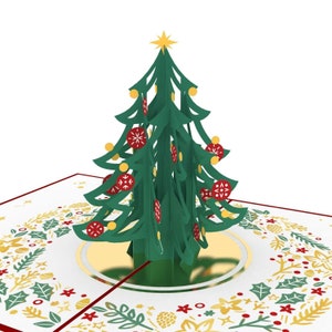 Pop Up Karte Weihnachtsbaum - Edle 3D Weihnachtskarte mit Tannenbaum & Goldverzierungen, Frohe Weihnachten Karte für Frauen (Mama oder Oma)