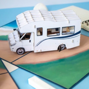 Pop up card camper vacation - 3D birthday card with camper, greetings card & birthday present for women, men and camping fans