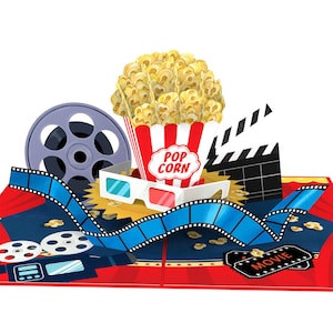 Pop Up Karte Kino Popcorn - 3D Kinogutschein, Geburtstagskarte für Kinder, Frau, Mann - Geschenk und Geldgeschenk für Kinobesuch & Filmabend