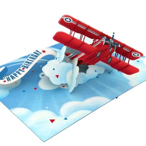 Biglietto pop-up di buon compleanno con aereo - Biglietto di auguri 3D per bambini, ragazzi, ragazze e uomini - Buono per viaggi e vacanze di compleanno