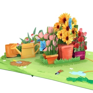 Pop-up kaart tuin met bloemen - 3D verjaardagskaart voor vrouw, moeder en vriendin, 3D bloemenkaart voor Moederdag, beterschapskaart