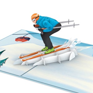 Pop Up Karte Skifahrer - Gutschein für Skifahren oder Skiurlaub, Geschenk für Skifahrer, Geschenkidee zum Geburtstag für Frauen & Männer