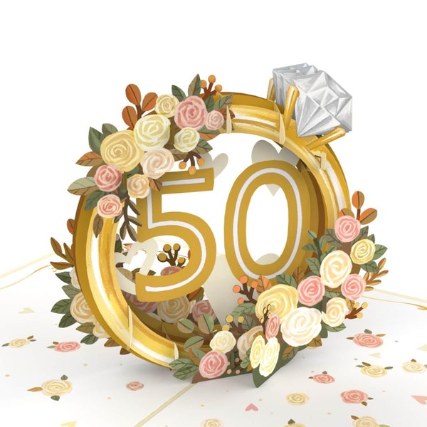 Pop-Up Card Golden Wedding - Elegant 3D congratulations card for the gold wedding anniversary, gift card for the 50th wedding anniversary, packaging for a monetary gift