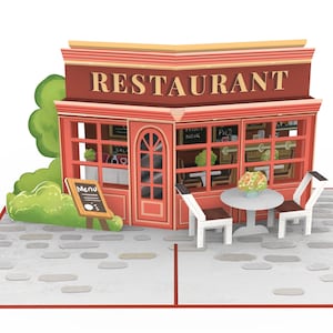 Pop Up Karte Restaurant - Handgemachte 3D Glückwunschkarte - Einladung, Geldgeschenk & Restaurantgutschein zum Essen gehen, Geburtstagskarte