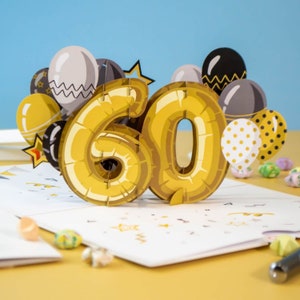 Pop up card 60th birthday - 3D birthday card for women and men, money gift 60 years