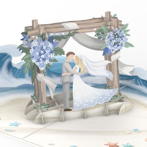 Pop Up Card Wedding on the Beach - 3D Wedding Card, Handmade Congratulations Card and Cash Gift for Honeymoon & Honeymoon