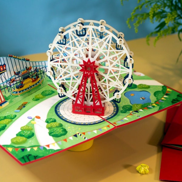 Pop Up Karte Riesenrad - 3D Gutschein für Freizeitpark - Geburtstagskarte für Kinder, Frau, Mann - Geschenk und Geldgeschenk für Achterbahn