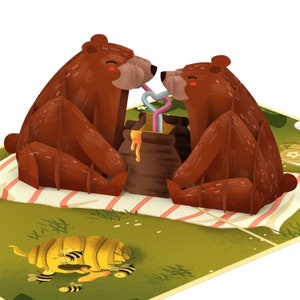 Carte Pop Up Bear Picnic - Carte d'anniversaire 3D pour petite amie, carte d'amour, carte I Love You, bon pour pique-nique pour la Saint-Valentin