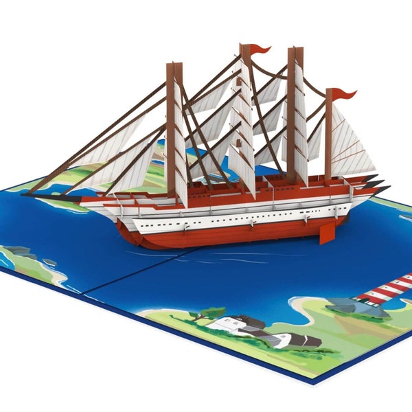 Pop Up Karte Segelschiff - 3D Geburtstagskarte mit Segelboot auf Meer, lustiges Geldgeschenk oder Gutschein für Urlaub an Nordsee & Ostsee