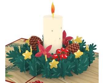 Couronne de l'Avent de Noël avec carte pop-up - Carte de Noël 3D faite à la main pour la saison de l'Avent, vœux de Noël spéciaux pour femme ou petite amie