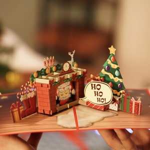 Carte de Noël Pop Up « Père Noël dans la cheminée » - Carte de Noël 3D pour femme ou homme, petit ami ou petite amie et enfants