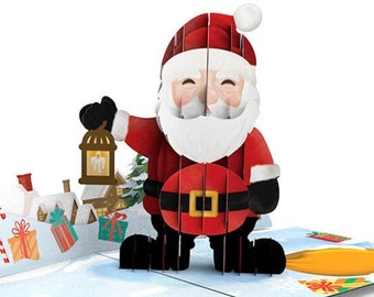 Carte Pop Up Noël "Père Noël avec Lanterne" - Carte de Noël 3D pour homme ou femme, petit ami ou petite amie, et enfants
