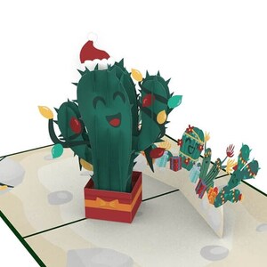 Pop-up kerstkaart "Kerstcactus" - 3D-kerstkaart voor vrouw of man, vriendin of vriend, of kinderen (meisjes en jongens)