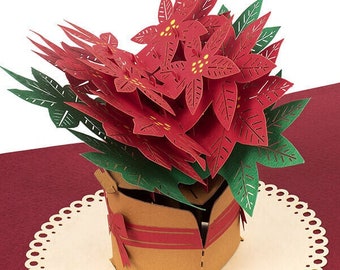 Carte de Noël Pop Up « Poinsettia » - Carte de Noël 3D pour femme, copines, maman, grand-mère, collègues et enfants