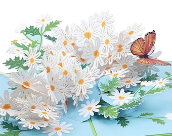 Carte pop-up marguerite avec papillon – Carte d'anniversaire 3D pour femme, mère et amie, carte de fête des mères avec fleurs, carte de rétablissement