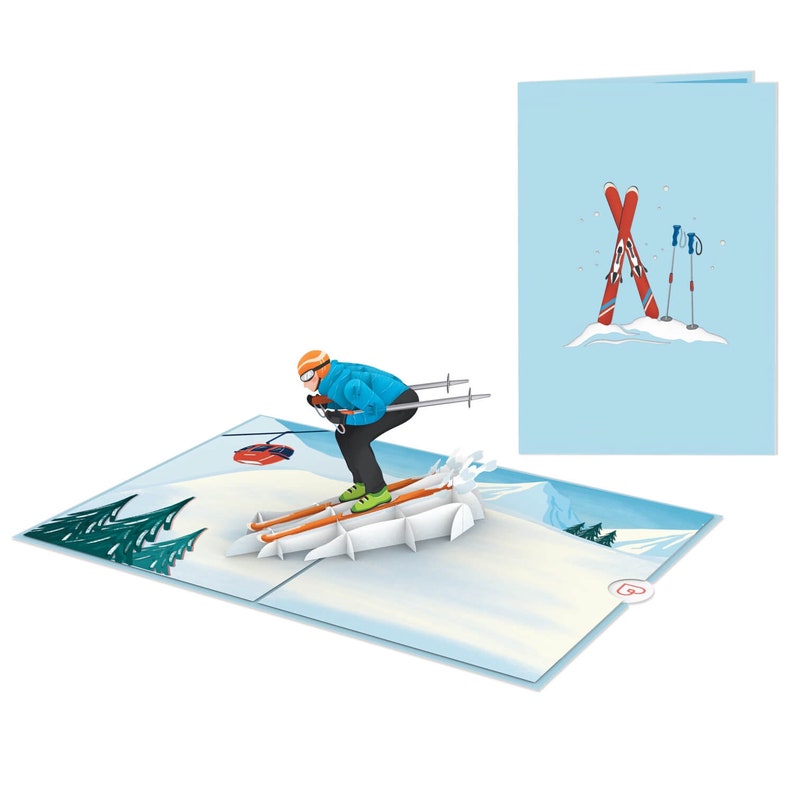 Pop Up Karte Skifahrer Gutschein für Skifahren oder Skiurlaub, Geschenk für Ski fahren, Geschenkidee zu Weihnachten für Frauen & Männer Bild 3