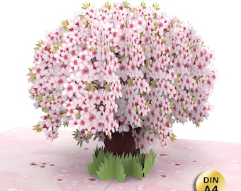 XXL Pop Up Karte Kirschblüte - 3D Geburtstagskarte für Frau (Kollegin, Mama, Freundin), Blumenkarte für Gute Besserung, Muttertag Karte
