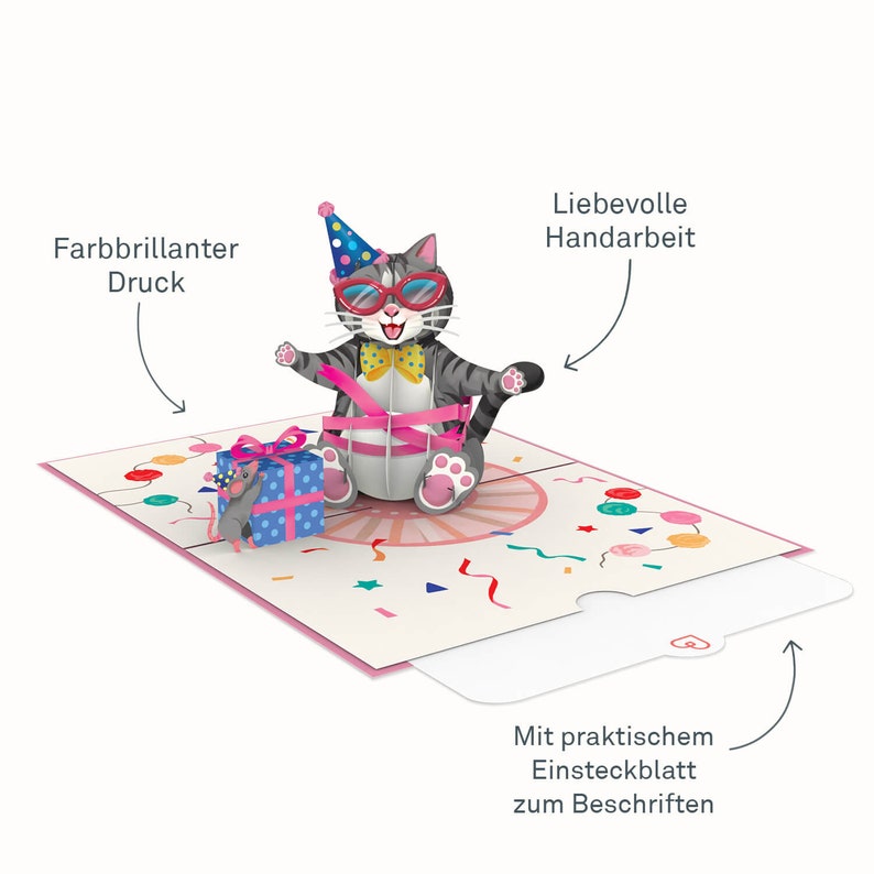 Carte pop-up chat avec cadeau – Carte d'anniversaire 3D amusante pour femme, petite amie et filles – Cadeau d'anniversaire en argent pour les amoureux des chats image 2