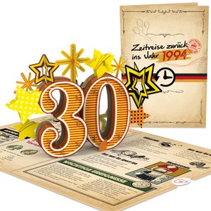 Carte d'anniversaire 30 ans 1994 - Carte d'anniversaire pop-up 3D amusante pour femmes et hommes, carte de vœux, bon et emballage, cadeau en espèces
