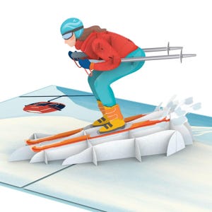 Pop Up Karte Skifahrerin - Gutschein für Skiurlaub oder Skipass, Geschenk für Ski fahren, Geschenkidee für Frau (Freundin, Ehefrau, Tochter)