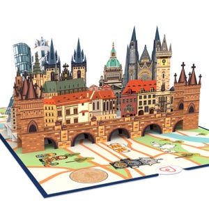 Pop Up Karte Prag - Prag Reisegutschein oder Geldgeschenk für Reisen, 3D Karte zum Geburtstag, Geschenkgutschein für Wochenendtrip in Prag