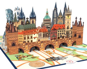Pop-upkaart Praag - Praag reischeque of geldgeschenk voor reizen, 3D-kaart voor verjaardagen, cadeaubon voor weekendtrips in Praag