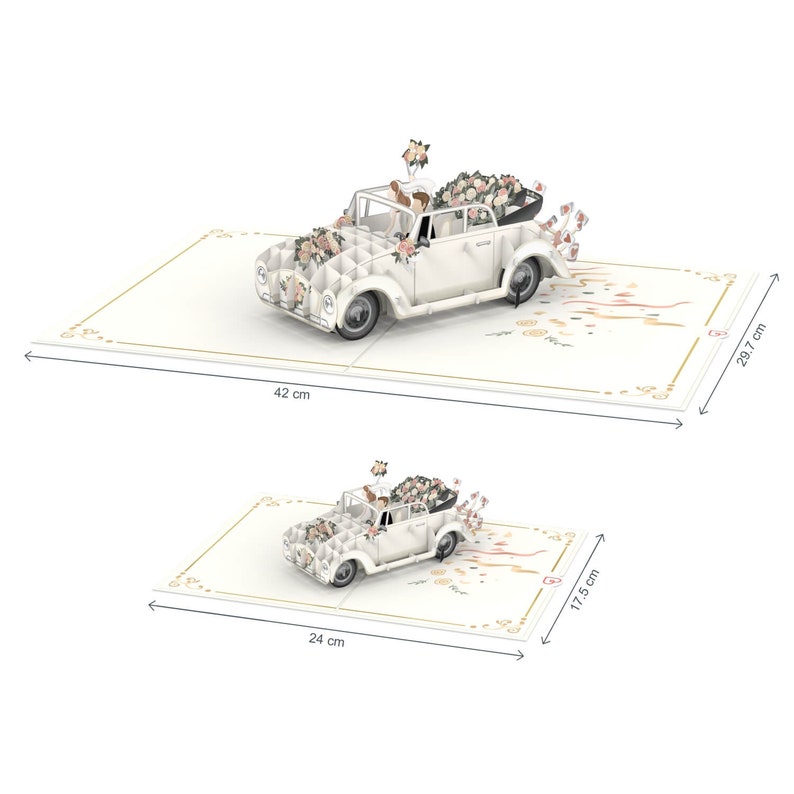 Carte pop-up de mariage Voiture de mariage « Just Married » - Carte de mariage 3D, carte de félicitations faite à la main et cadeau en espèces pour l'état civil image 7