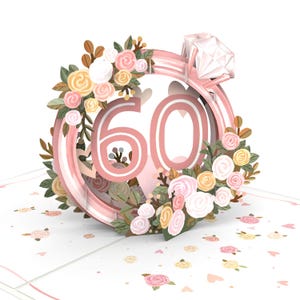 Biglietto pop-up per nozze di diamante - Biglietto di congratulazioni 3D per nozze di diamante, biglietto regalo per 60° anniversario di matrimonio, confezione per regalo in contanti