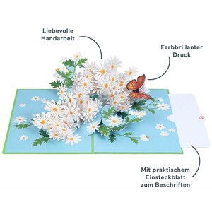 Carte pop-up marguerite avec papillon - Carte d'anniversaire 3D pour femme, mère et petite amie, carte de fête des mères avec fleurs, carte de prompt rétablissement image 2