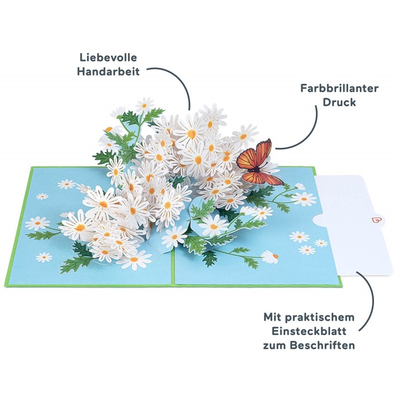 Carte pop-up marguerite avec papillon - Carte d'anniversaire 3D pour femme, mère et petite amie, carte de fête des mères avec fleurs, carte de prompt rétablissement image 2