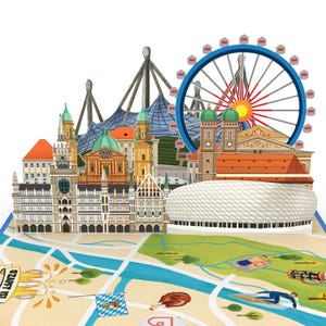 Carte pop-up Munich - bon de voyage Munich pour femmes et hommes, carte cadeau pour un city trip pour un anniversaire, cadeau en espèces pour un fonds de voyage