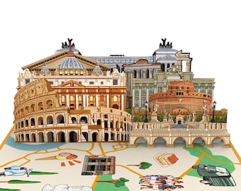 Mappa pop-up di Roma - Buono viaggio a Roma o regalo in denaro per viaggi, biglietto 3D per compleanni, buono regalo per un viaggio di fine settimana a Roma