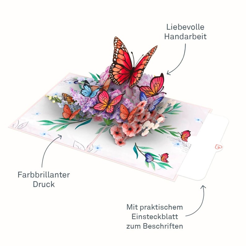 Tarjeta emergente Mariposas y flores Tarjeta de cumpleaños 3D para esposa, madre y novia, Tarjeta de flores 3D para el Día de la Madre, Tarjeta de recuperación pronto imagen 4