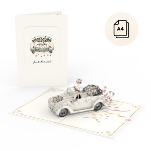 Carte pop-up XXL Mariage Voiture de mariage Just Married grande carte de mariage 3D, carte de félicitations faite à la main et cadeau en argent pour l'état civil image 3