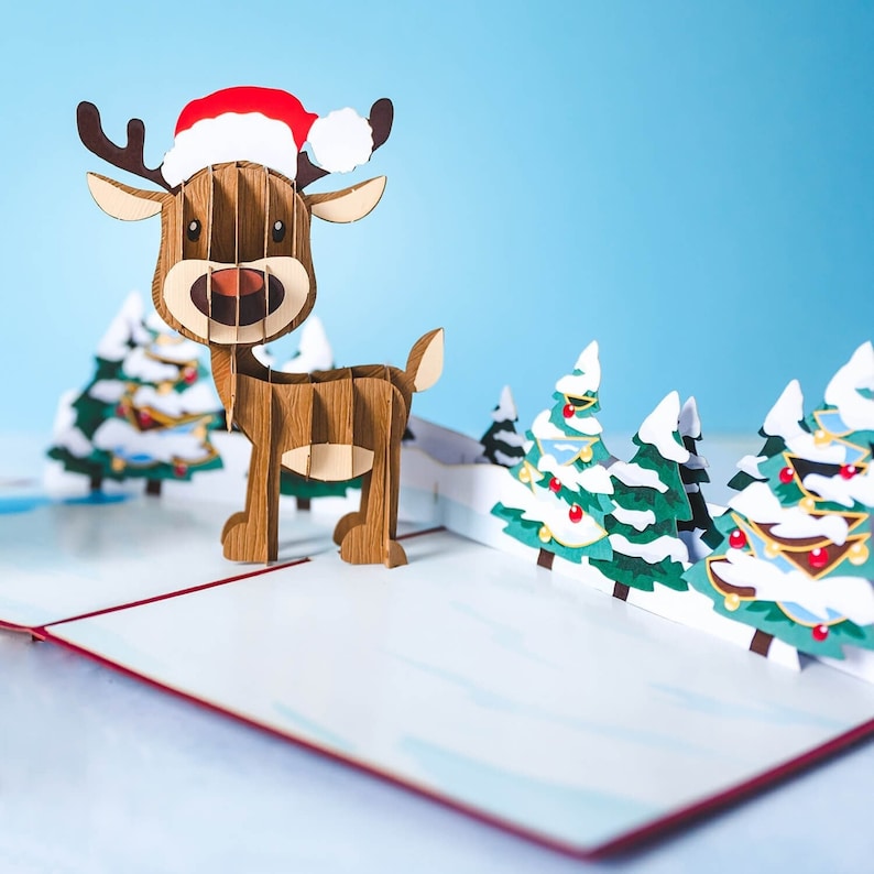 Carte de Noël Pop Up « Renne » - Carte de Noël 3D pour femme, copine ou enfants (filles et garçons) image 1