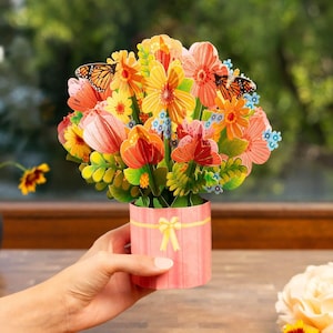 Fiori di campo pop-up - Bouquet di fiori di carta 3D fatti a mano, biglietto di compleanno per donna (fidanzata, moglie), festa della mamma e biglietto di guarigione